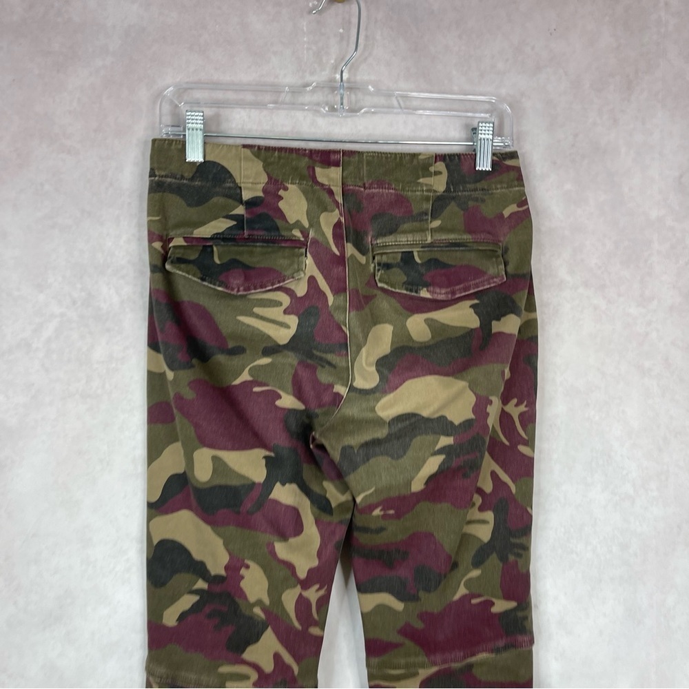 Pam & Gela Burgundy Camo Cargo Elastic Hem Cropped Pants Women's Size 26 - Picture 6 of 10